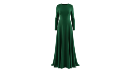 Isolated elegant forest green long sleeve dress for formal events or special occasions