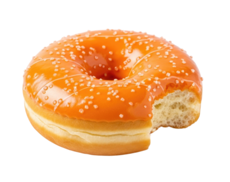 Bitten Orange Glazed Donut cutout isolated transparent bg png
