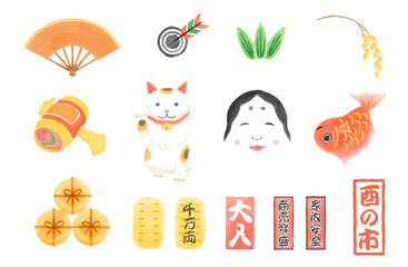 おめでたい素材の手描き風セット