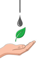 Hands Holding Fuel Drop and Green Leaf Illustration Representing Energy Sustainability, Eco Innovation, Renewable Resources, Clean Technology, and Environmental Conservation in Modern Minimal Design
