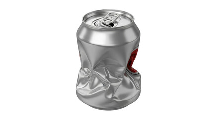 Isolated crushed metal beverage container shows the effect of recycling or bad handling