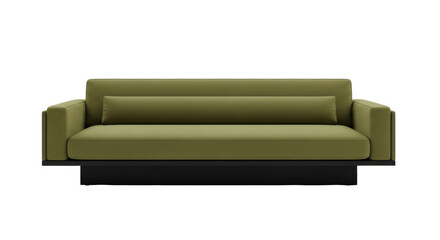 Isolated contemporary olive-green sofa on a black base, elegant furniture for the living room