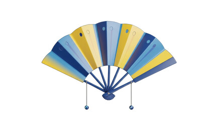 Isolated Hand Fan Accessory with Alternating Blue and Yellow Colors for Decoration