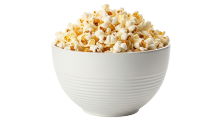 Isolated bowl of popcorn, freshly popped, a tasty snack, for eating while watching movies