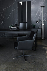 Modern black leather office furniture in luxury interior for business workspace and design...