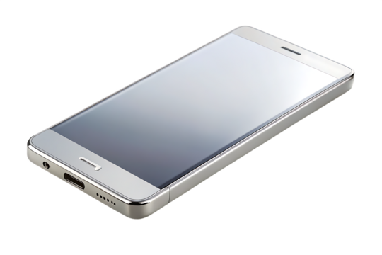 Modern silver smartphone with a reflective screen isolated on transparent background - Powered by Adobe