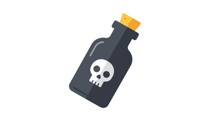 Black Glass Bottle with Skull Symbol and Cork Stopper.