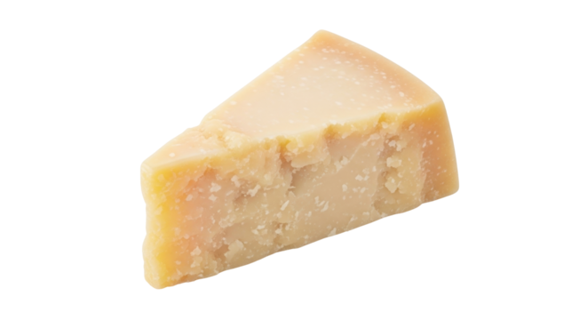 Isolated piece of firm, aged Parmesan cheese, ideal for Italian cooking and snacking