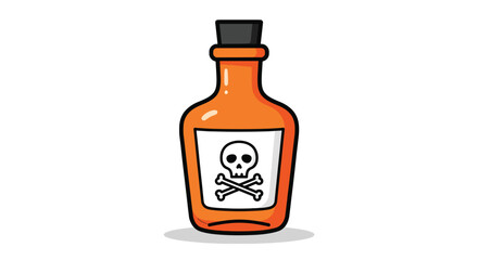 Orange glass bottle with skull and crossbones poison label.