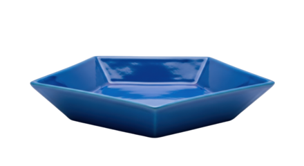 Isolated deep blue ceramic serving bowl, four-sided diamond form, table ware, studio shot
