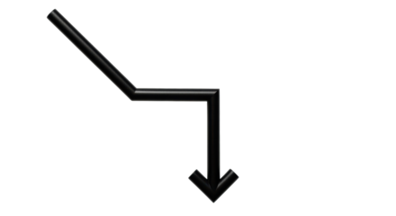 Isolated Black Arrow Points Downward, Indicating a Downturn, Decline, Drop, or Negative Trend