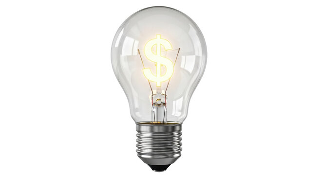 Isolated lightbulb with dollar sign shape filament, monetary business or idea concept