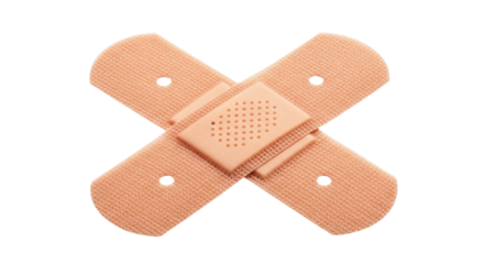 Isolated, crossed adhesive bandages for wound care, skin injuries, cuts, protection, medical