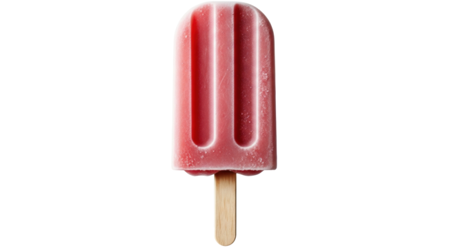 Isolated refreshing red frozen treat on a stick, a cold summertime popsicle for kids & adults