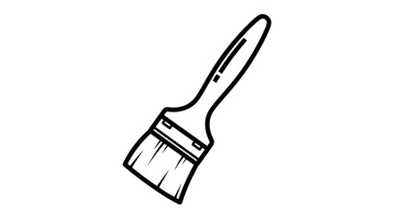 Isolated paintbrush icon, simple vector outline of a paint brush with wooden handle