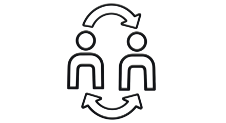 Isolated concept of exchange of ideas with two people, feedback, and cooperation icon