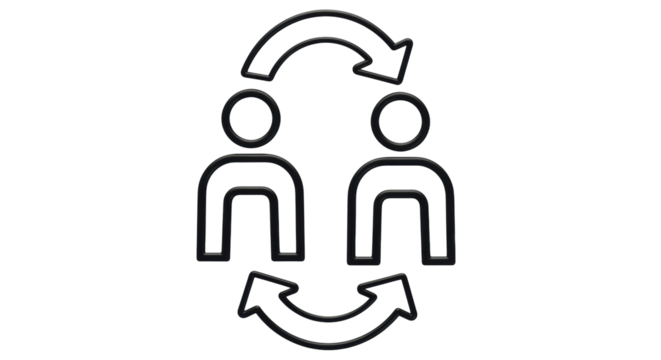 Isolated concept of exchange of ideas with two people, feedback, and cooperation icon