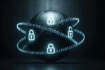 Safeguard your data with advanced cybersecurity solutions represented by glowing padlocks and binary code, perfect for conveying digital safety and protection in the modern age