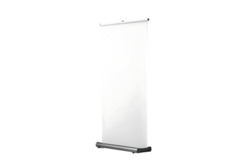 Blank white roll up banner stand for advertising and marketing presentations isolated on transparent background