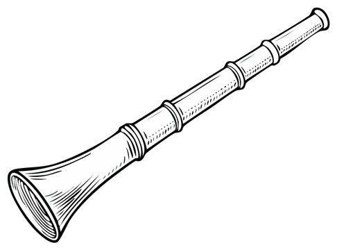 Hand-Drawn Musical Instrument Illustration:  Shawm Woodwind with Curved Bell