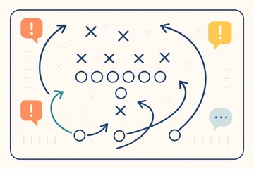 Creative illustration of a strategic sport game plan with arrows and symbols on a light background representing teamwork and tactics. Ai generative. Ai generative
