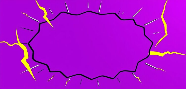 Purple background, blank comic panel, lightning bolts, pop art style, empty speech bubble,  design, comic
