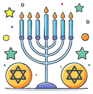 Menorah with Candles and Stars for Holiday Celebration, Festive Illustration