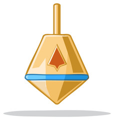 Golden dreidel toy with blue band and red diamond shape spinning
