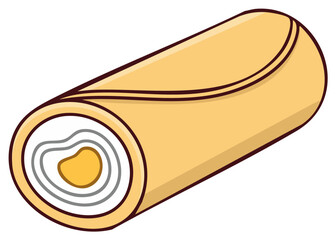 Rolled food illustration of a cooked egg with yolk and protein layers, stylized cartoon art