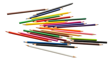 Pile of Scattered Colorful Pencils and Crayons cutout isolated transparent bg png