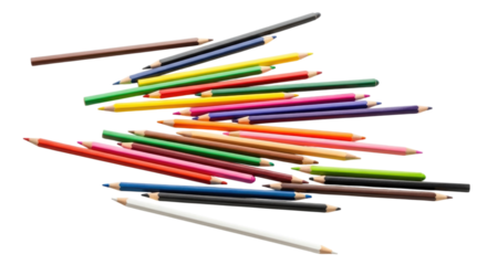 Pile of Scattered Colorful Pencils and Crayons cutout isolated transparent bg png