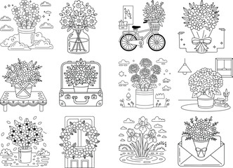 Floral Arrangements and Botanical Illustrations vector