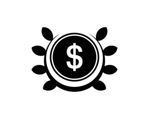Dollar coin laurel wreath money symbol vector illustration