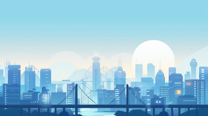 Obraz premium Silhouette of the city. Cityscape with buildings. Simple blue background. Urban landscape. Modern city with layers.
