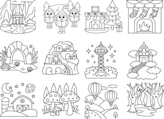 Whimsical Outline Scenes for Coloring and Imagination fantasy nature