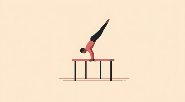 Gymnast Balancing on Parallel Bars Minimalist Flat Illustration