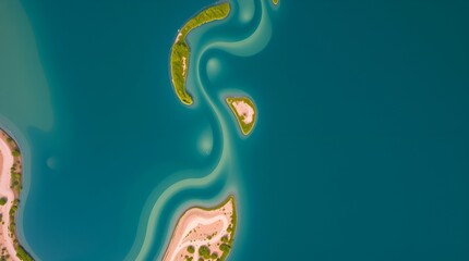 Naklejka premium Aerial view of winding waterways and islands in turquoise water 