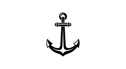 Simple Black Nautical Anchor Silhouette on White Background.