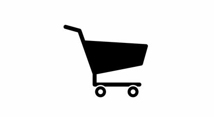 Simple Black Shopping Cart Icon on White Background.
