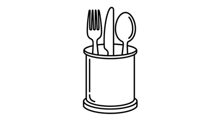 Simple line art icon of a cutlery set in a holder.