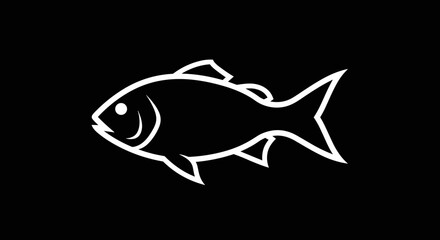 Simple white fish outline on black background minimalist design.