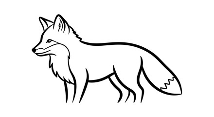 Fototapeta premium Stylized Standing Fox Black and White Line Art Illustration.