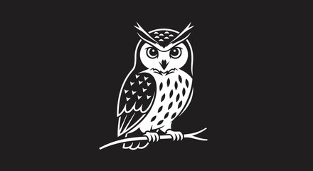 Stylized White Owl Illustration on a Black Background.