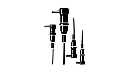 Various black tools with different shapes and sizes.