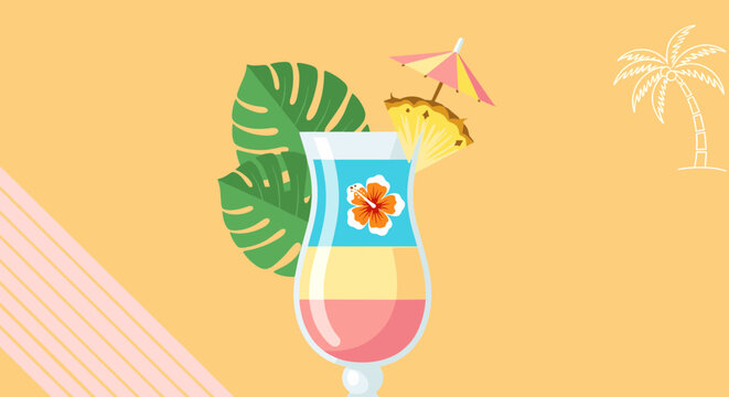 Tropical Cocktail Drink with Pineapple and Palm Leaves. - Powered by Adobe