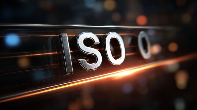 A close-up shot of the text ISO 0 with a technological background, highlighting precision and clarity.