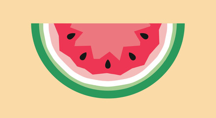 Watermelon Slice Illustration with Seeds on Beige Background.