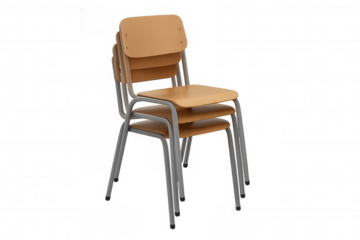 Stacked school chairs creating a neat storage solution for education, learning, and event spaces