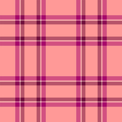 Long pattern vector plaid, interior check seamless background. Custom fabric textile texture tartan in red and pink colors.