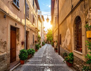 Fototapeta premium Sunlit Italian alleyway